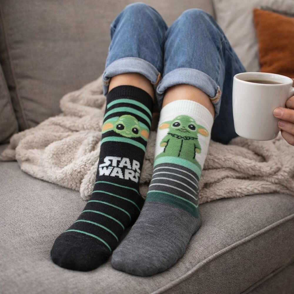Baby Yoda Grogu Crew Socks 2 Pack Men 6.5-12 Star Wars Cozy Lounge Cute Gift